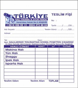 HALI YIKAMA TESLİM FİŞİ 10 CİLT